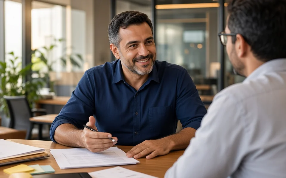 Empresário em conversa comercial no escritório