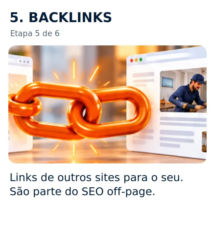 5. BACKLINKS: Links de outros sites para o seu. São parte do SEO off-page.